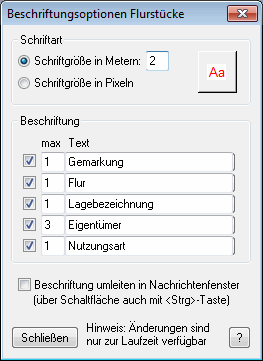 Beschriftungsoptionen Flurstücke