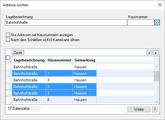 Dialog: Adresse suchen Dialog: Adresse suchen