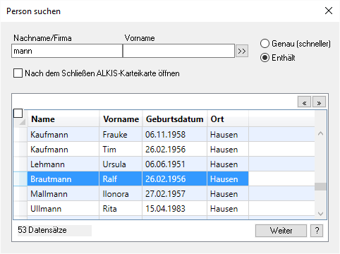 Dialog: Person suchen Dialog: Person suchen
