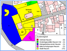 Beispiel 2: Layer "Grünflächen" in Abhängigkeit der Spalte "Zuständigkeit" Beispiel 2: Layer "Grünflächen" in Abhängigkeit der Spalte "Zuständigkeit"