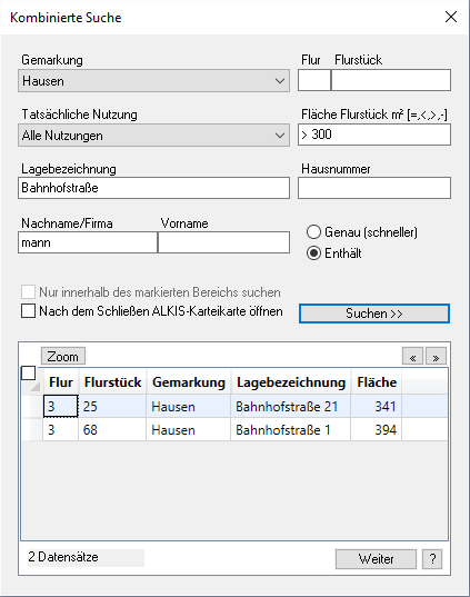 Dialog: Kombinierte Suche