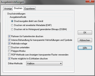MapInfo Voreinstellungen - Ausgabeeinstellungen - Drucken