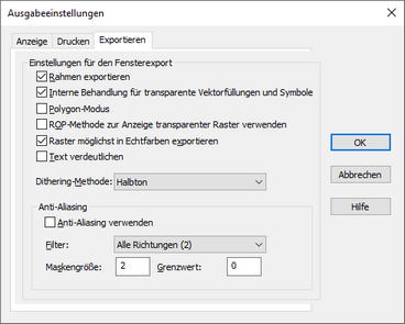 MapInfo Voreinstellungen - Ausgabeeinstellungen - Exportieren